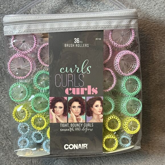 Conair Brush Rollers Tight Bouncy Curls Hair Rollers Assorted 36 PC & Picks 2019 - Picture 1 of 7